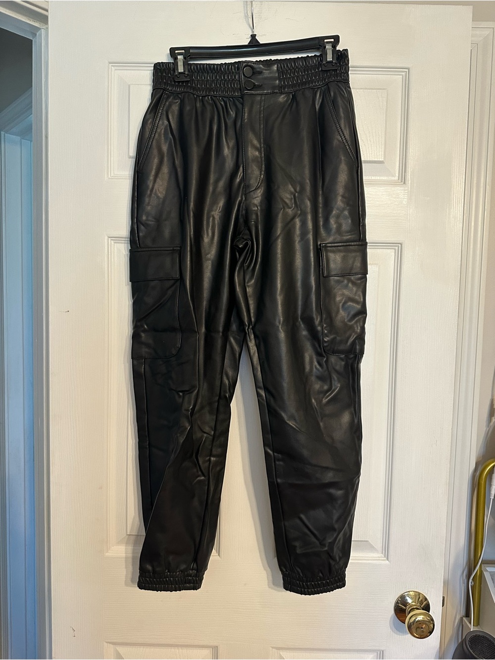 Abercrombie & Fitch Black Faux Leather Cargo Pants